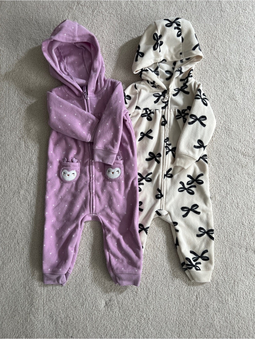 Lot of 2 Carter's girls Hooded Zip up fleece jumpsuit 9 months